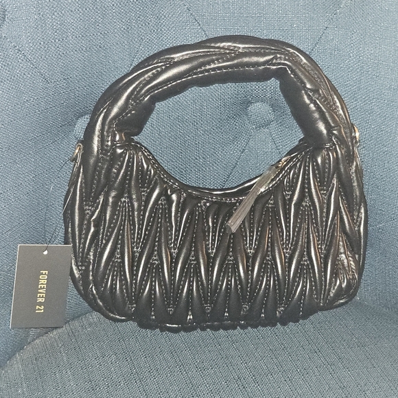 Black Textured Mini Bag with Zigzag Pattern - Picture 3 of 11